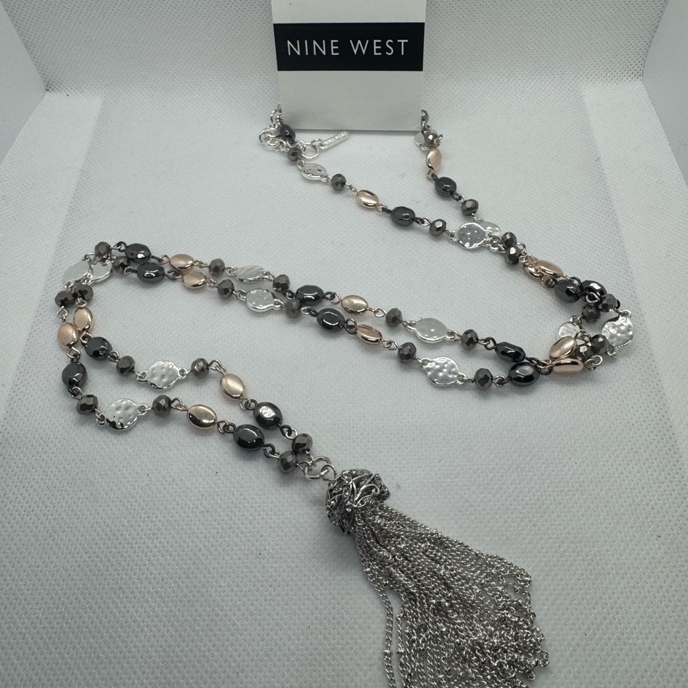 Nine West Silver and Gold Necklace with Crystal Accents